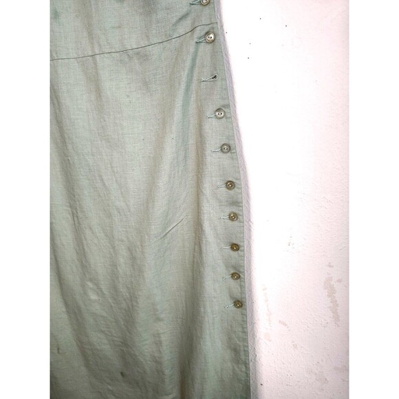 E Woman Linen Cotton Sleeveless Shirt Dress Green Shift Sz M Medium Midi Buttons - Picture 7 of 11